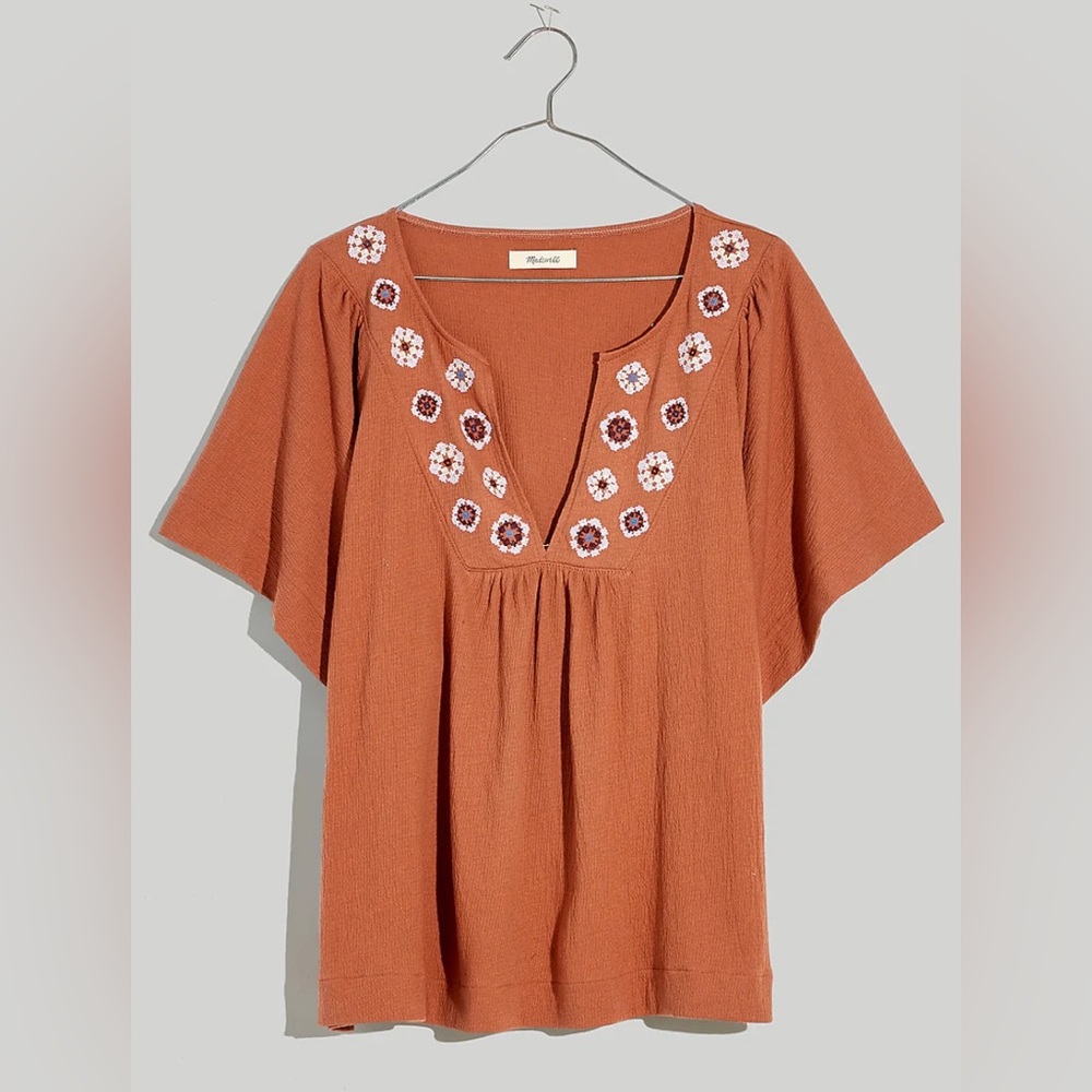 Madewell Embroidered Light Spun Flutter Knit Top New with Tags